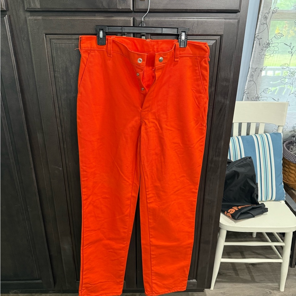 Men's duct canvas feel Orange Flame resistent work pants, size 34x32 nice cond
